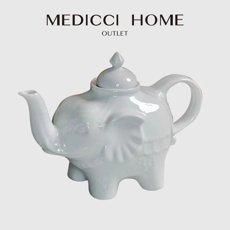 Medicci Namų Puošnus Dramblys Arbatinukas Vintage Retro Gyvūnų Figūrinės Keramikos, Porceliano Arbatos Virdulys Namų Valgomojo Stalo Apdailos Nuotrauka 0