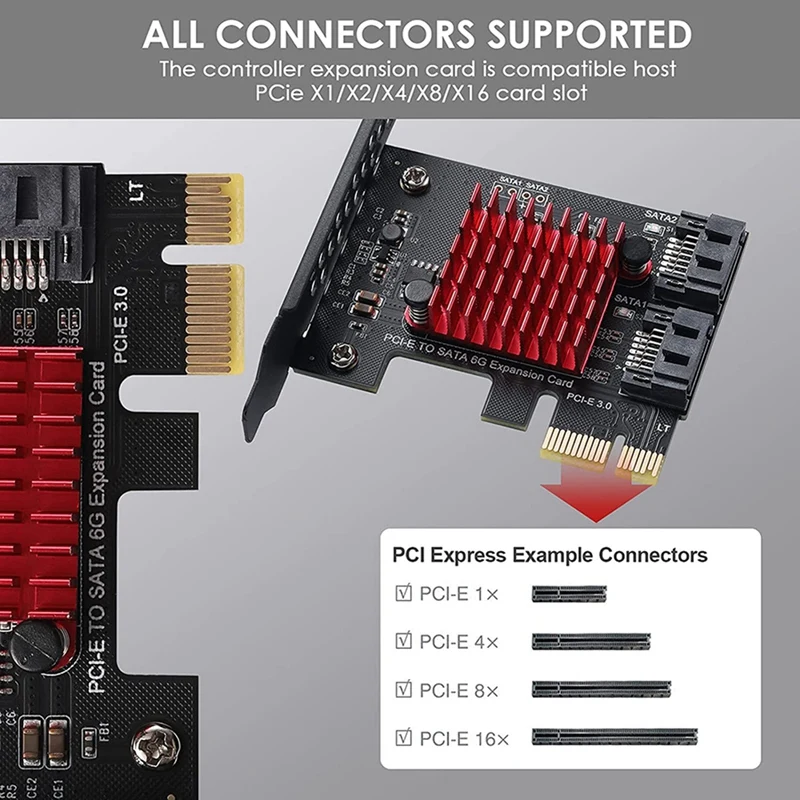 Pcie 2 Uostai SATA 3 III 3.0 6 Gb SSD Adapter PCI-E PCI Express X1 Valdiklio plokštės Plėtimosi Kortelės Palaikymas X4 X6 Nuotrauka 1