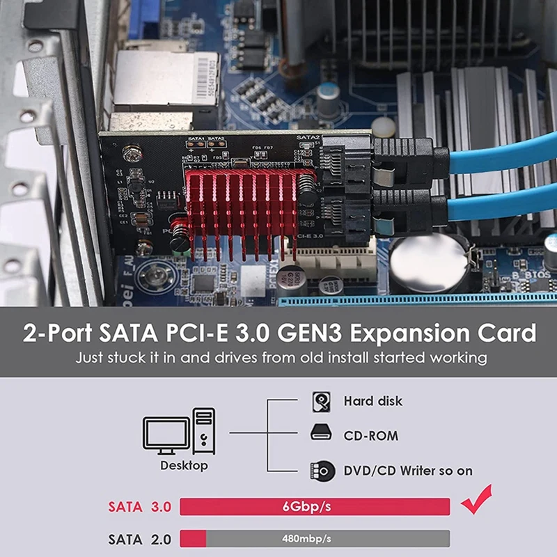 Pcie 2 Uostai SATA 3 III 3.0 6 Gb SSD Adapter PCI-E PCI Express X1 Valdiklio plokštės Plėtimosi Kortelės Palaikymas X4 X6 Nuotrauka 4